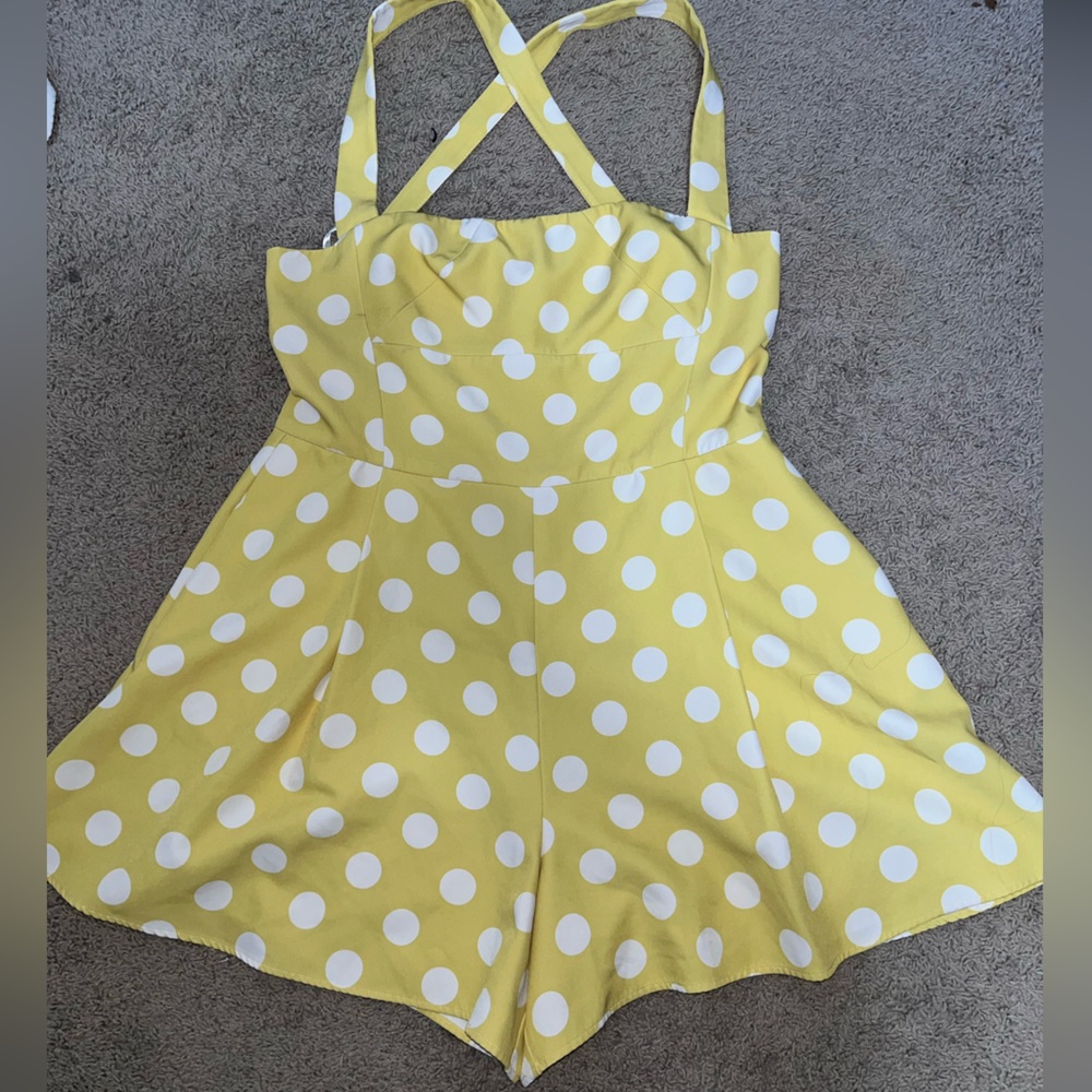 Black Halo Lemon Yellow Romper with White Dots